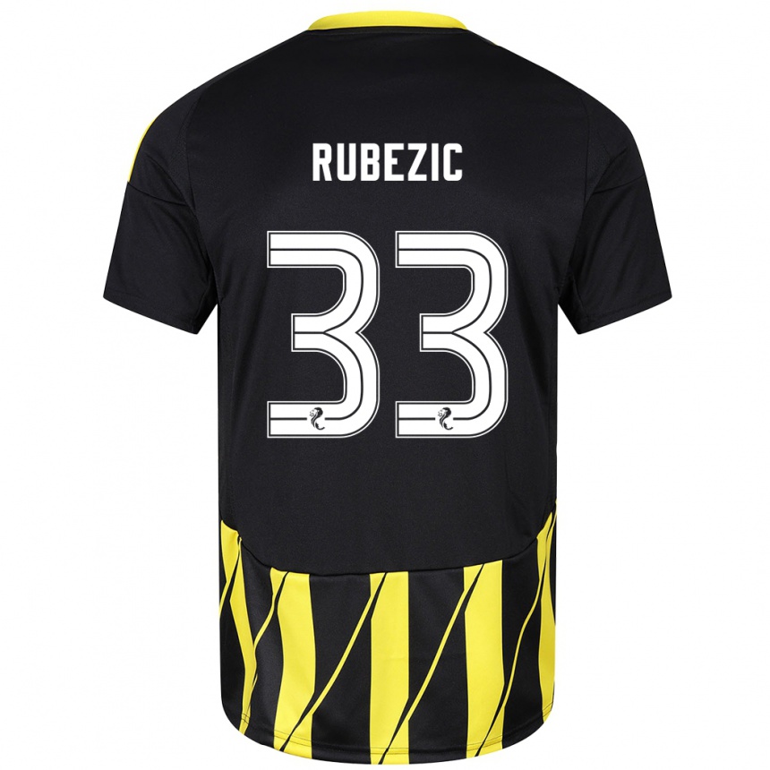 Gyermek Labdarúgás Slobodan Rubezic #33 Fekete Sárga Idegenbeli Jersey 2024/25 Mez Póló Ing