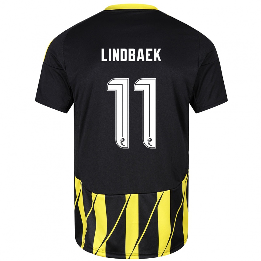 Gyermek Labdarúgás Adele Lindbaek #11 Fekete Sárga Idegenbeli Jersey 2024/25 Mez Póló Ing