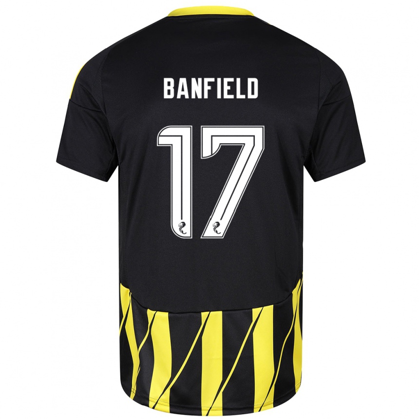 Gyermek Labdarúgás Keeley Banfield #17 Fekete Sárga Idegenbeli Jersey 2024/25 Mez Póló Ing