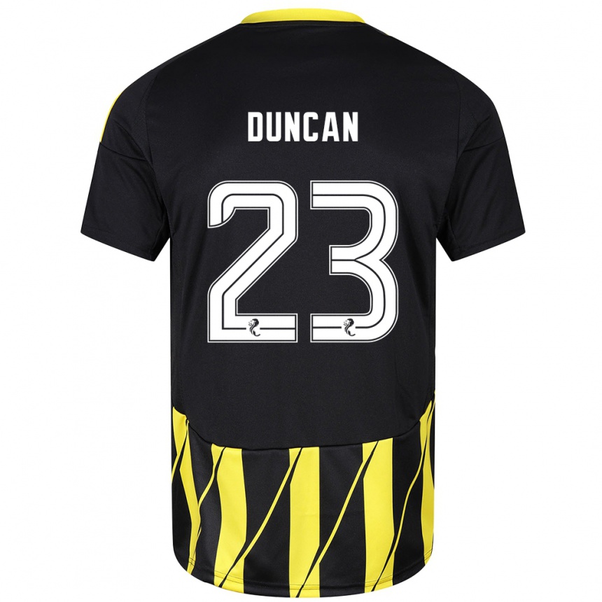 Gyermek Labdarúgás Ryan Duncan #23 Fekete Sárga Idegenbeli Jersey 2024/25 Mez Póló Ing