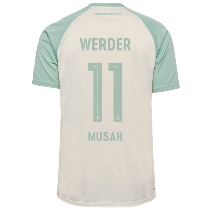 Gyermek Labdarúgás Salim Musah #11 Törtfehér Világoszöld Idegenbeli Jersey 2024/25 Mez Póló Ing