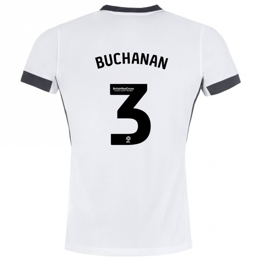 Gyermek Labdarúgás Lee Buchanan #3 Fehér Fekete Idegenbeli Jersey 2024/25 Mez Póló Ing