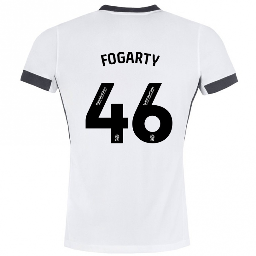 Gyermek Labdarúgás Tom Fogarty #46 Fehér Fekete Idegenbeli Jersey 2024/25 Mez Póló Ing