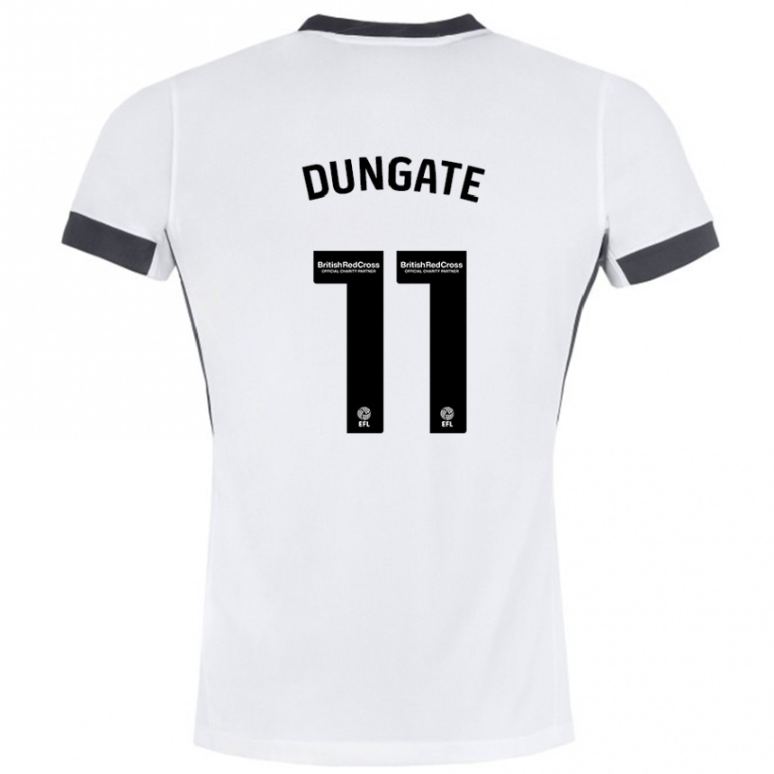 Gyermek Labdarúgás Katie Dungate #11 Fehér Fekete Idegenbeli Jersey 2024/25 Mez Póló Ing