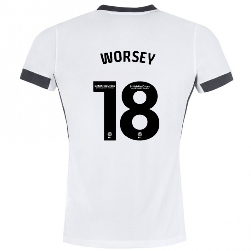 Gyermek Labdarúgás Louanne Worsey #18 Fehér Fekete Idegenbeli Jersey 2024/25 Mez Póló Ing