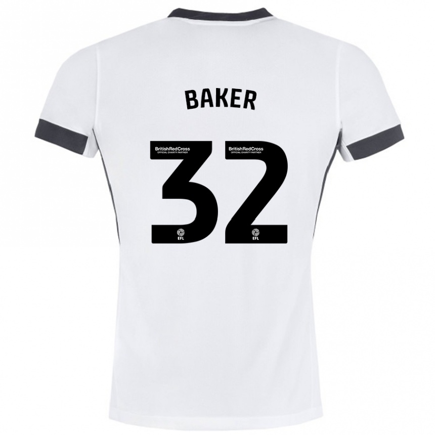 Gyermek Labdarúgás Ava Baker #32 Fehér Fekete Idegenbeli Jersey 2024/25 Mez Póló Ing