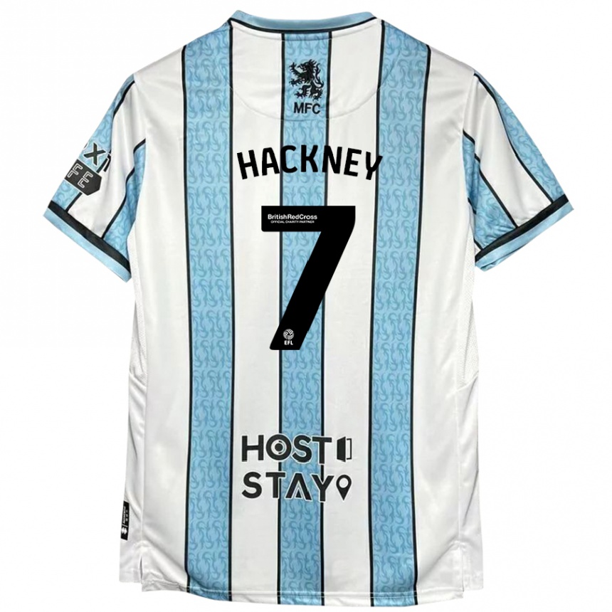 Gyermek Labdarúgás Hayden Hackney #7 Fehér Kék Idegenbeli Jersey 2024/25 Mez Póló Ing