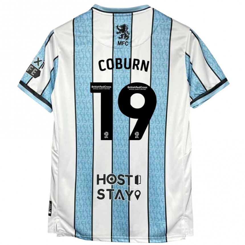 Gyermek Labdarúgás Josh Coburn #19 Fehér Kék Idegenbeli Jersey 2024/25 Mez Póló Ing