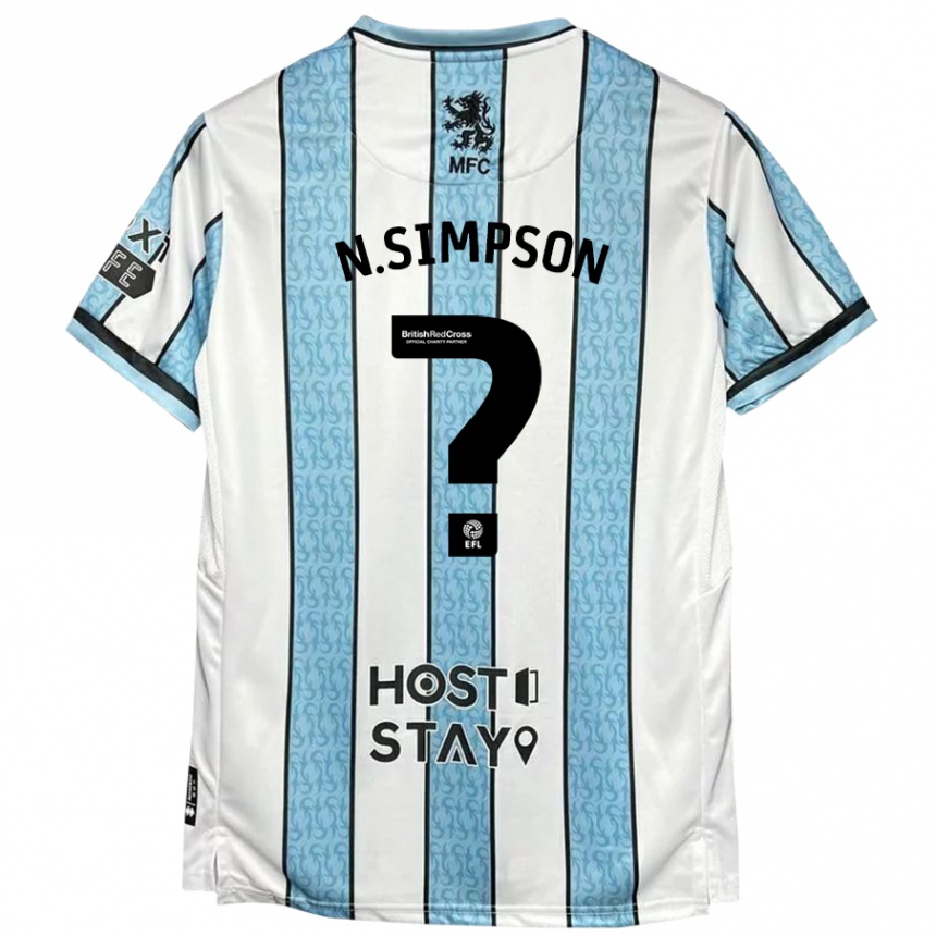 Gyermek Labdarúgás Nathan Simpson #0 Fehér Kék Idegenbeli Jersey 2024/25 Mez Póló Ing