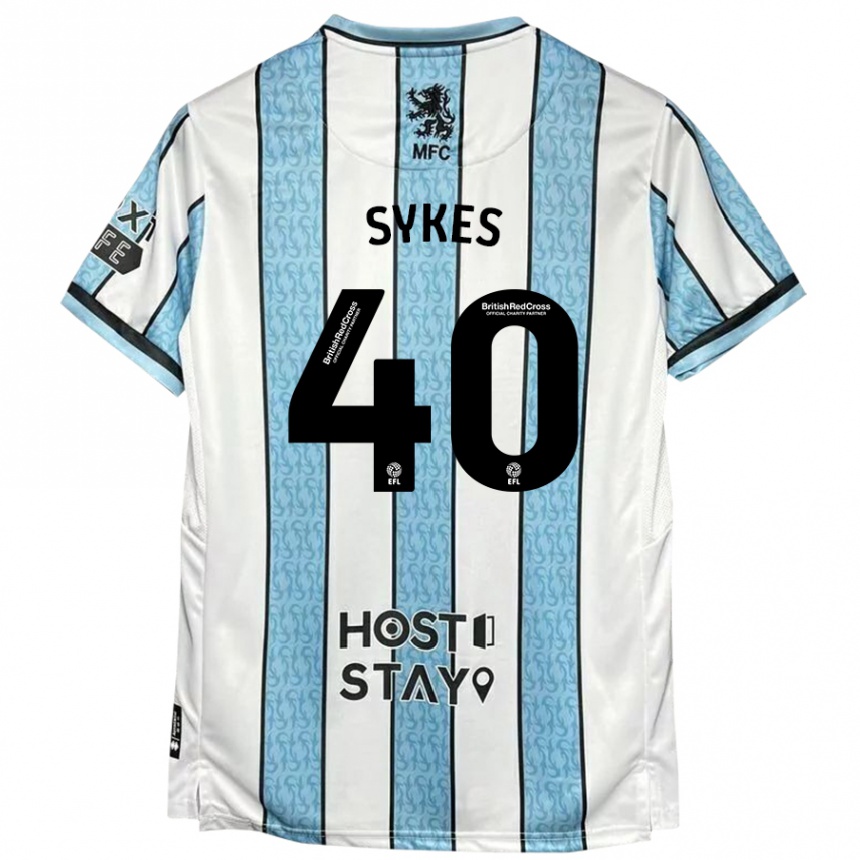 Gyermek Labdarúgás Cain Sykes #40 Fehér Kék Idegenbeli Jersey 2024/25 Mez Póló Ing