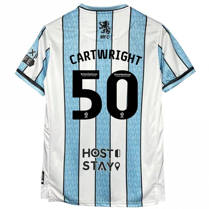 Gyermek Labdarúgás Fin Cartwright #50 Fehér Kék Idegenbeli Jersey 2024/25 Mez Póló Ing