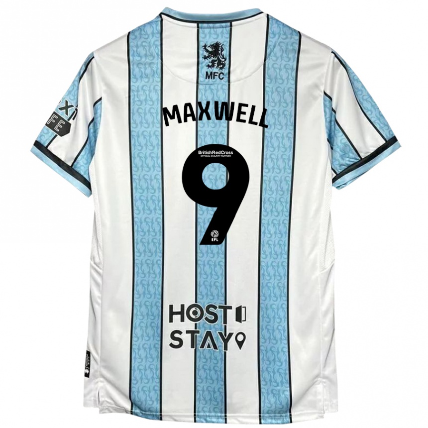 Gyermek Labdarúgás Armani Maxwell #9 Fehér Kék Idegenbeli Jersey 2024/25 Mez Póló Ing