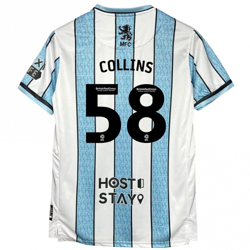 Gyermek Labdarúgás Sam Collins #58 Fehér Kék Idegenbeli Jersey 2024/25 Mez Póló Ing