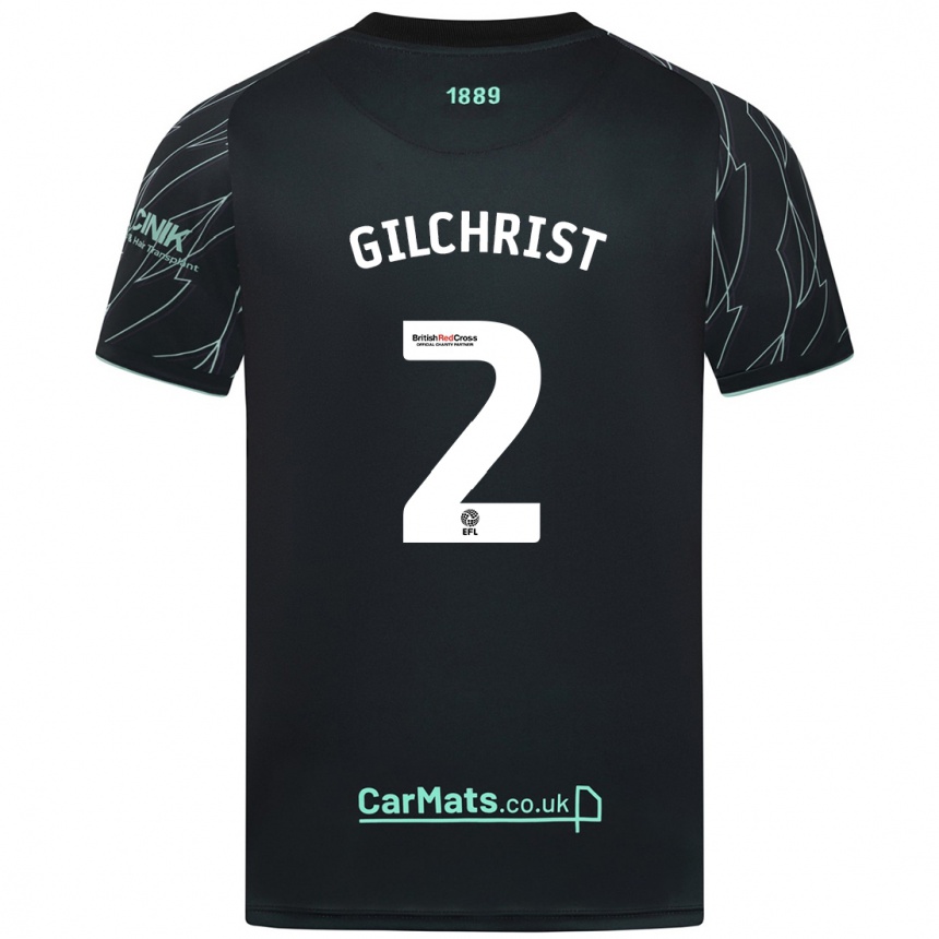 Gyermek Labdarúgás Alfie Gilchrist #2 Fekete Zöld Idegenbeli Jersey 2024/25 Mez Póló Ing