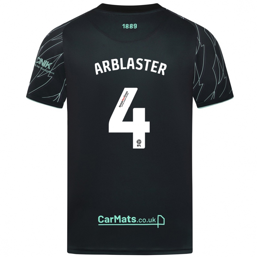 Gyermek Labdarúgás Oliver Arblaster #4 Fekete Zöld Idegenbeli Jersey 2024/25 Mez Póló Ing