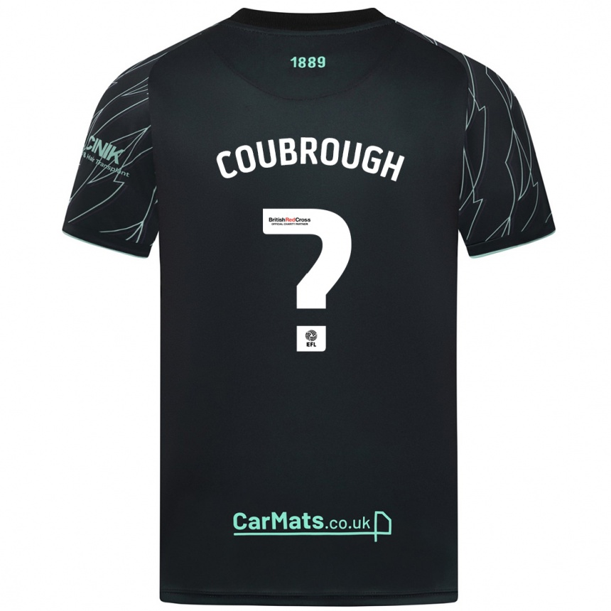 Gyermek Labdarúgás Arlo Coubrough #0 Fekete Zöld Idegenbeli Jersey 2024/25 Mez Póló Ing