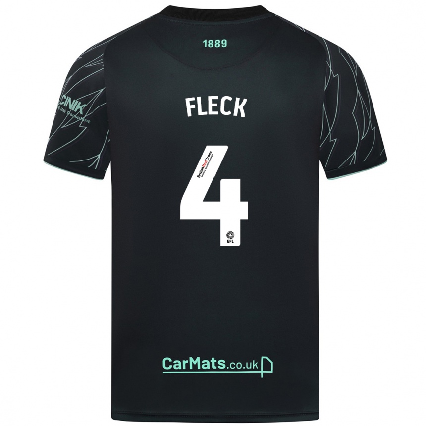 Gyermek Labdarúgás John Fleck #4 Fekete Zöld Idegenbeli Jersey 2024/25 Mez Póló Ing