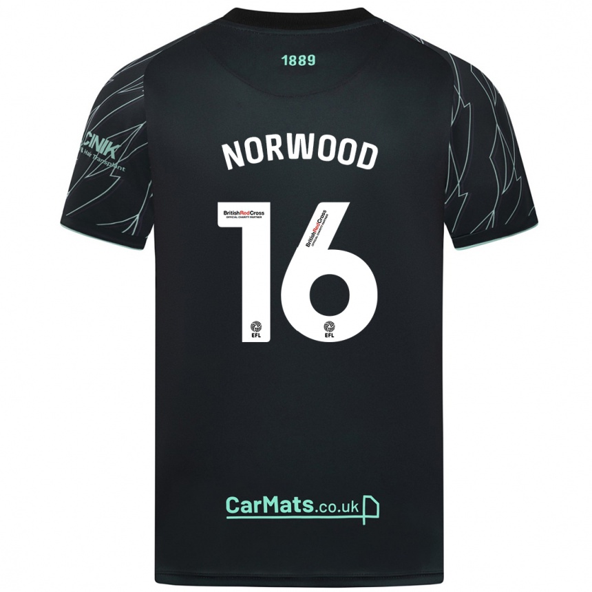 Gyermek Labdarúgás Oliver Norwood #16 Fekete Zöld Idegenbeli Jersey 2024/25 Mez Póló Ing