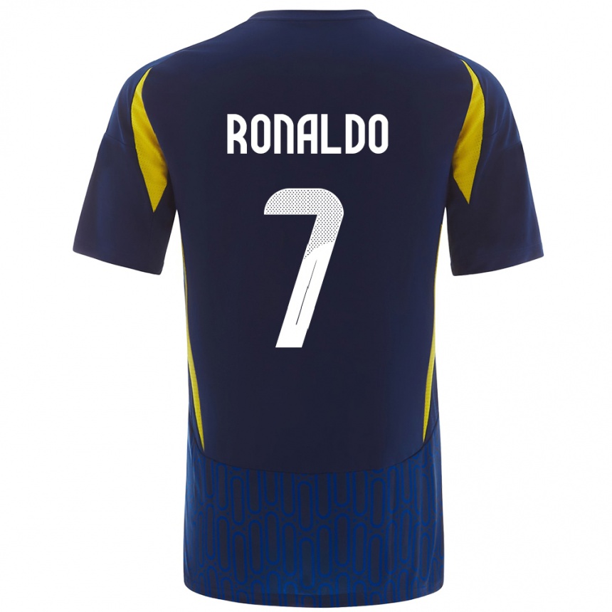 Gyermek Labdarúgás Cristiano Ronaldo #7 Kék Sárga Idegenbeli Jersey 2024/25 Mez Póló Ing