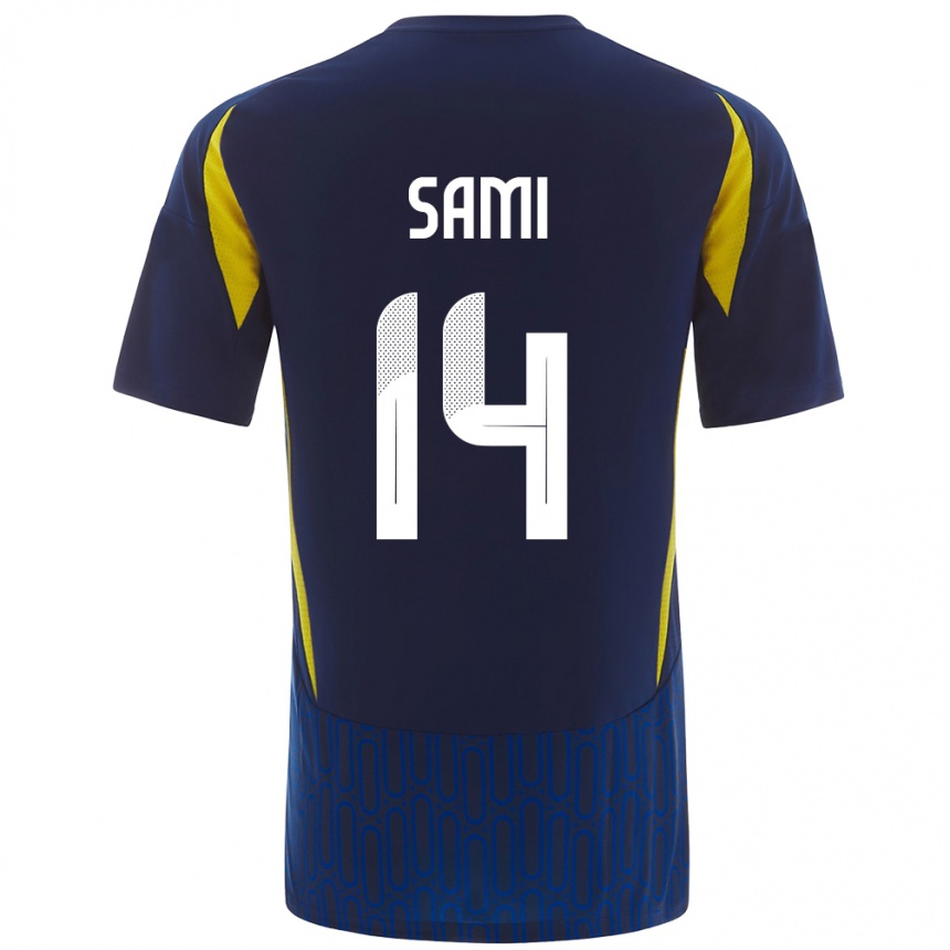 Gyermek Labdarúgás Sami Al-Najei #14 Kék Sárga Idegenbeli Jersey 2024/25 Mez Póló Ing