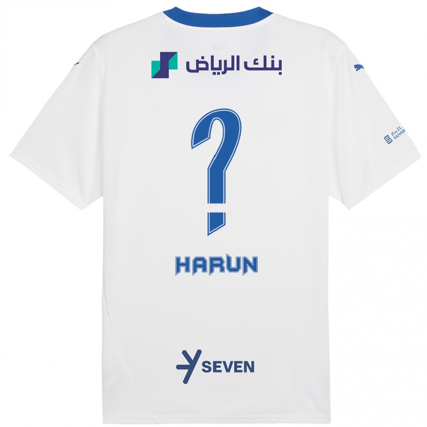 Gyermek Labdarúgás Saud Harun #0 Fehér Kék Idegenbeli Jersey 2024/25 Mez Póló Ing