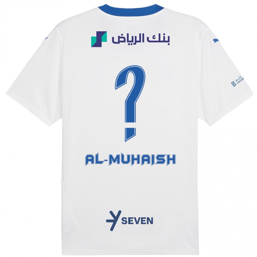 Gyermek Labdarúgás Mohammed Al-Muhaish #0 Fehér Kék Idegenbeli Jersey 2024/25 Mez Póló Ing