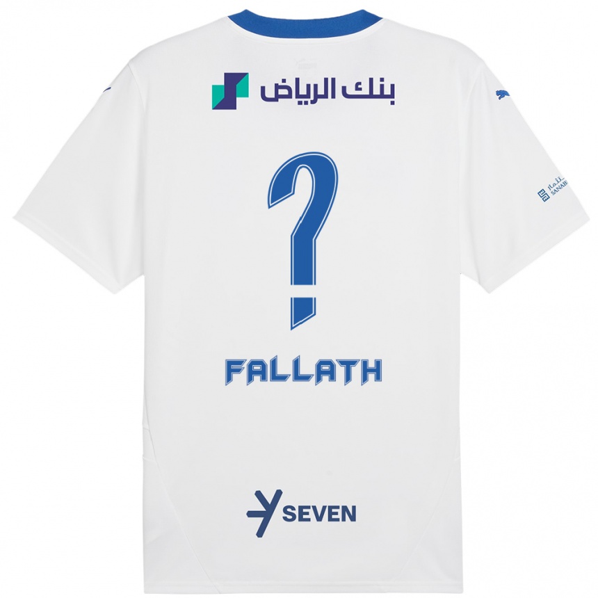 Gyermek Labdarúgás Fahad Fallath #0 Fehér Kék Idegenbeli Jersey 2024/25 Mez Póló Ing