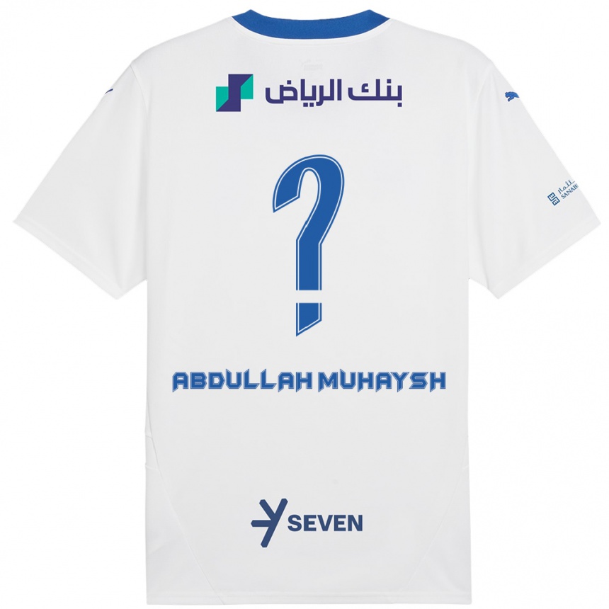 Gyermek Labdarúgás Mohammed Abdullah Muhaysh #0 Fehér Kék Idegenbeli Jersey 2024/25 Mez Póló Ing