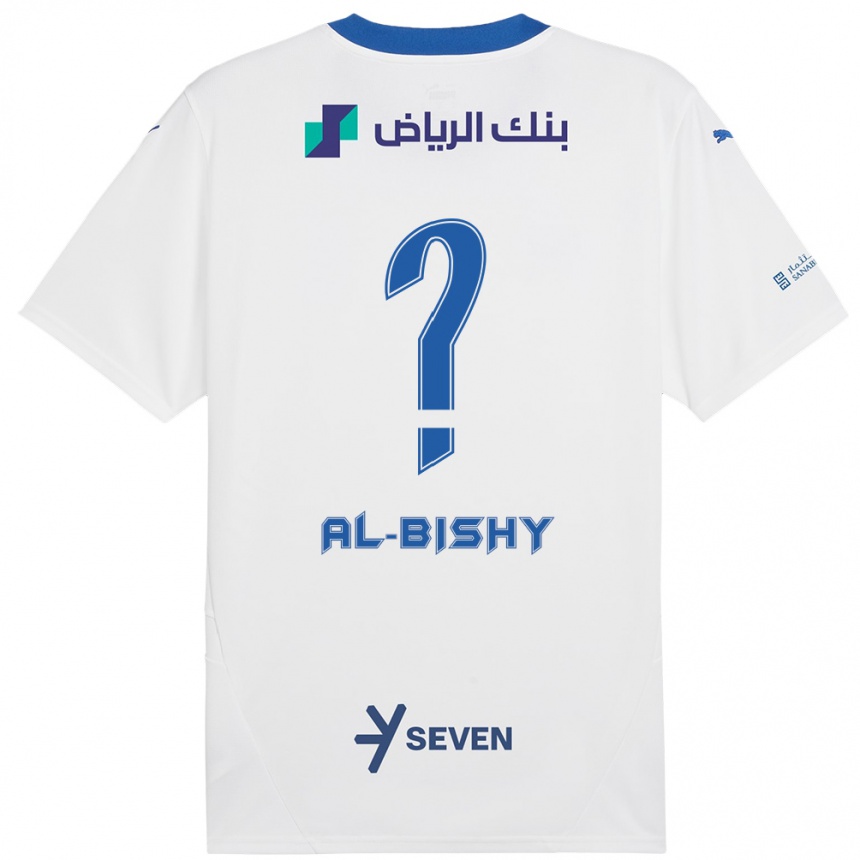 Gyermek Labdarúgás Bder Abdulaziz Al-Bishy #0 Fehér Kék Idegenbeli Jersey 2024/25 Mez Póló Ing