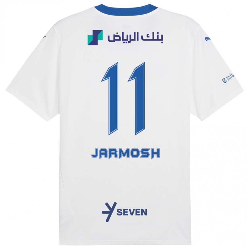 Gyermek Labdarúgás Abdulaziz Jarmosh #11 Fehér Kék Idegenbeli Jersey 2024/25 Mez Póló Ing