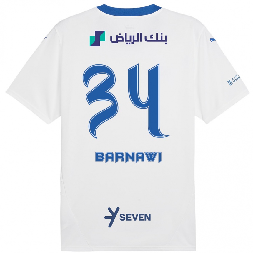 Gyermek Labdarúgás Saleh Barnawi #34 Fehér Kék Idegenbeli Jersey 2024/25 Mez Póló Ing