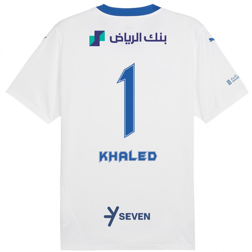 Gyermek Labdarúgás Nawal Khaled #1 Fehér Kék Idegenbeli Jersey 2024/25 Mez Póló Ing