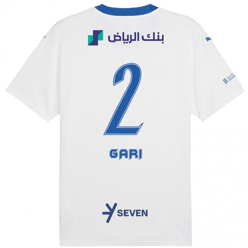 Gyermek Labdarúgás Fatimah Gari #2 Fehér Kék Idegenbeli Jersey 2024/25 Mez Póló Ing