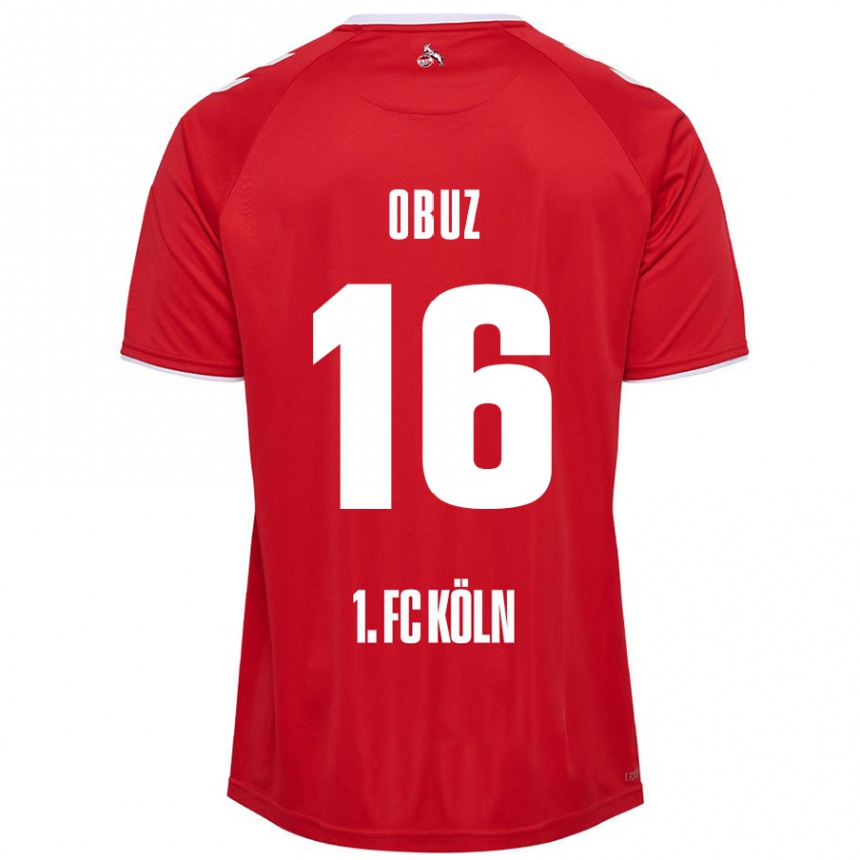 Gyermek Labdarúgás Marvin Obuz #16 Piros Fehér Idegenbeli Jersey 2024/25 Mez Póló Ing