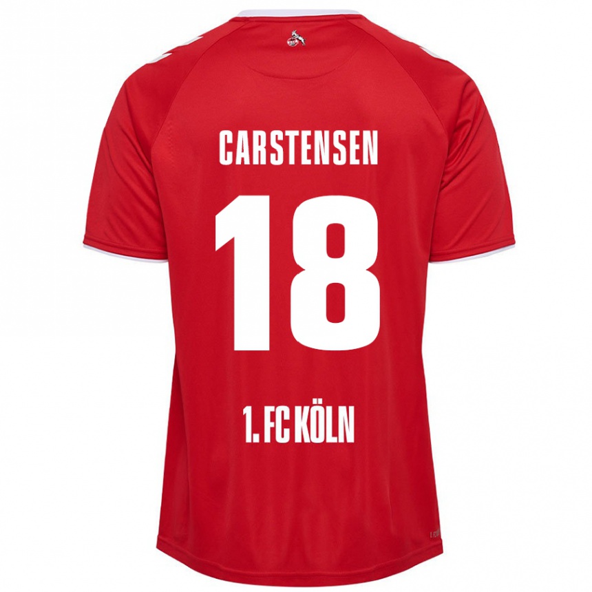 Gyermek Labdarúgás Rasmus Carstensen #18 Piros Fehér Idegenbeli Jersey 2024/25 Mez Póló Ing