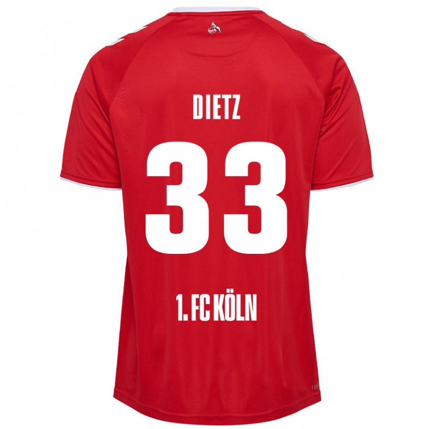 Gyermek Labdarúgás Florian Dietz #33 Piros Fehér Idegenbeli Jersey 2024/25 Mez Póló Ing