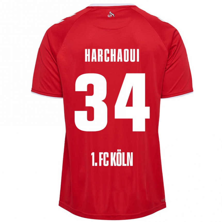 Gyermek Labdarúgás Fayssal Harchaoui #34 Piros Fehér Idegenbeli Jersey 2024/25 Mez Póló Ing