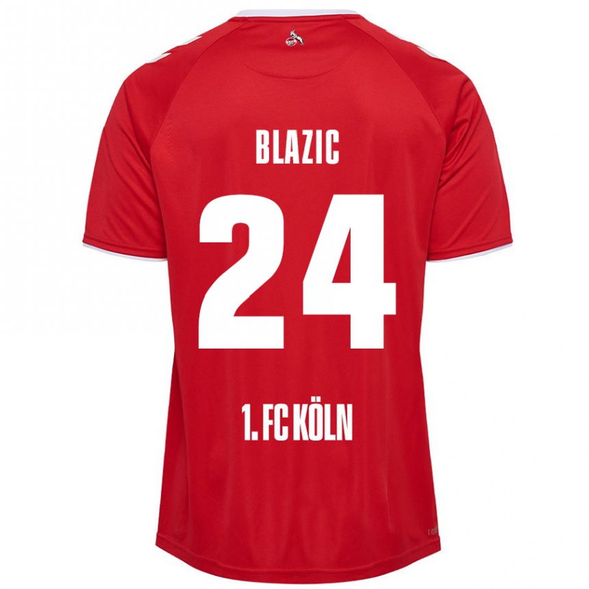 Gyermek Labdarúgás Alessandro Blazic #24 Piros Fehér Idegenbeli Jersey 2024/25 Mez Póló Ing