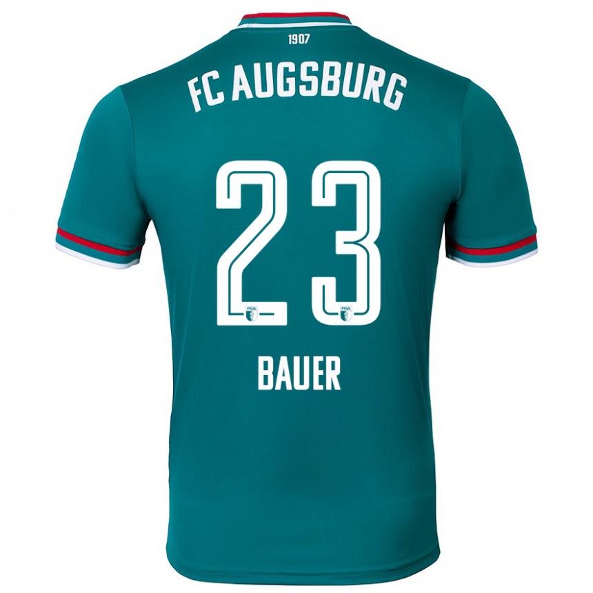 Gyermek Labdarúgás Maximilian Bauer #23 Sötétzöld Idegenbeli Jersey 2024/25 Mez Póló Ing