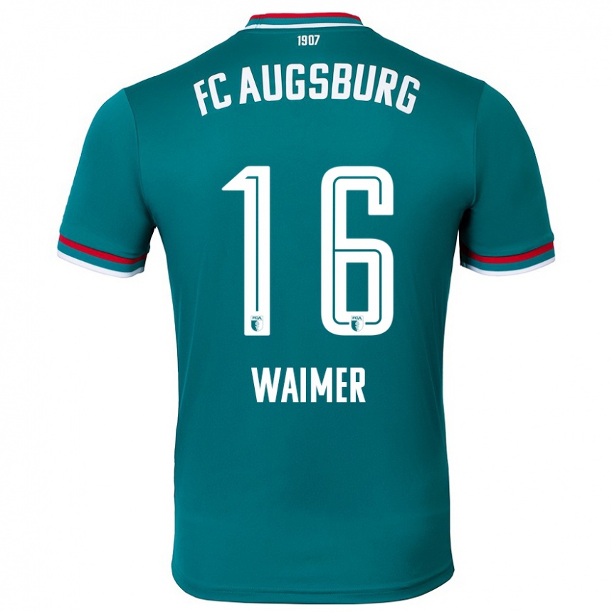 Gyermek Labdarúgás Johannes Waimer #16 Sötétzöld Idegenbeli Jersey 2024/25 Mez Póló Ing