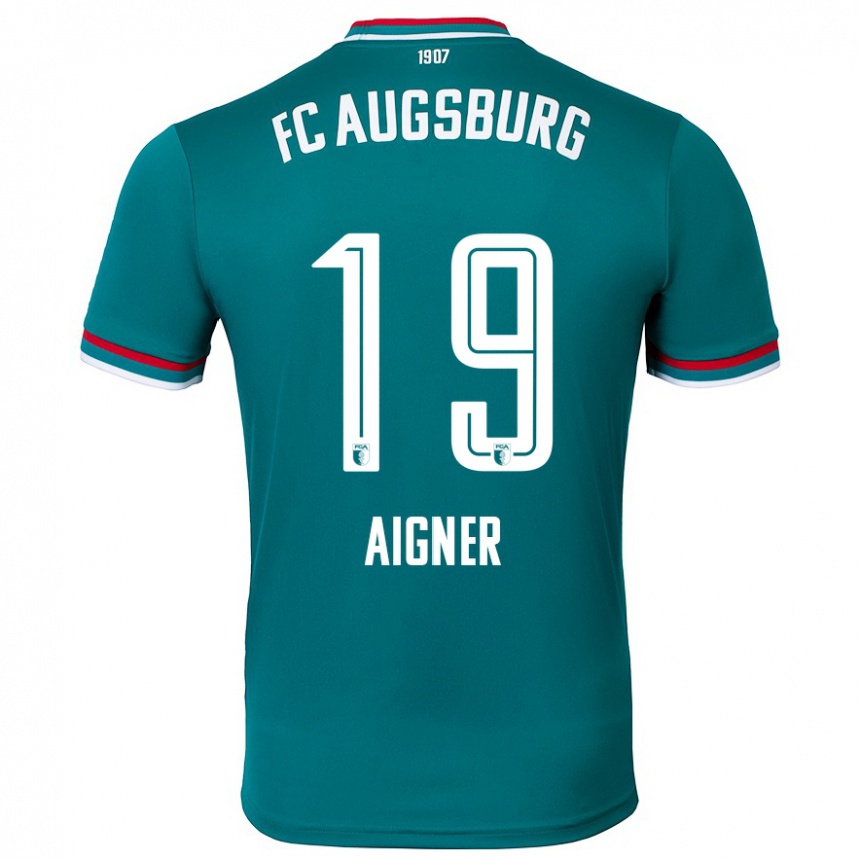 Gyermek Labdarúgás Lukas Aigner #19 Sötétzöld Idegenbeli Jersey 2024/25 Mez Póló Ing