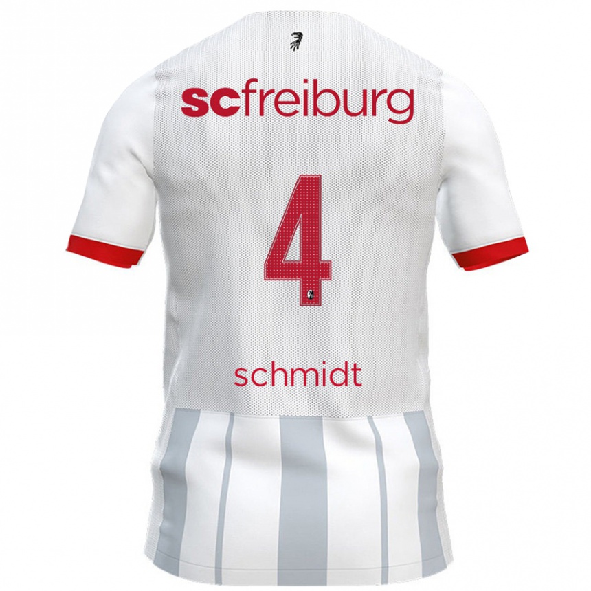 Gyermek Labdarúgás Kenneth Schmidt #4 Fehér Szürke Idegenbeli Jersey 2024/25 Mez Póló Ing