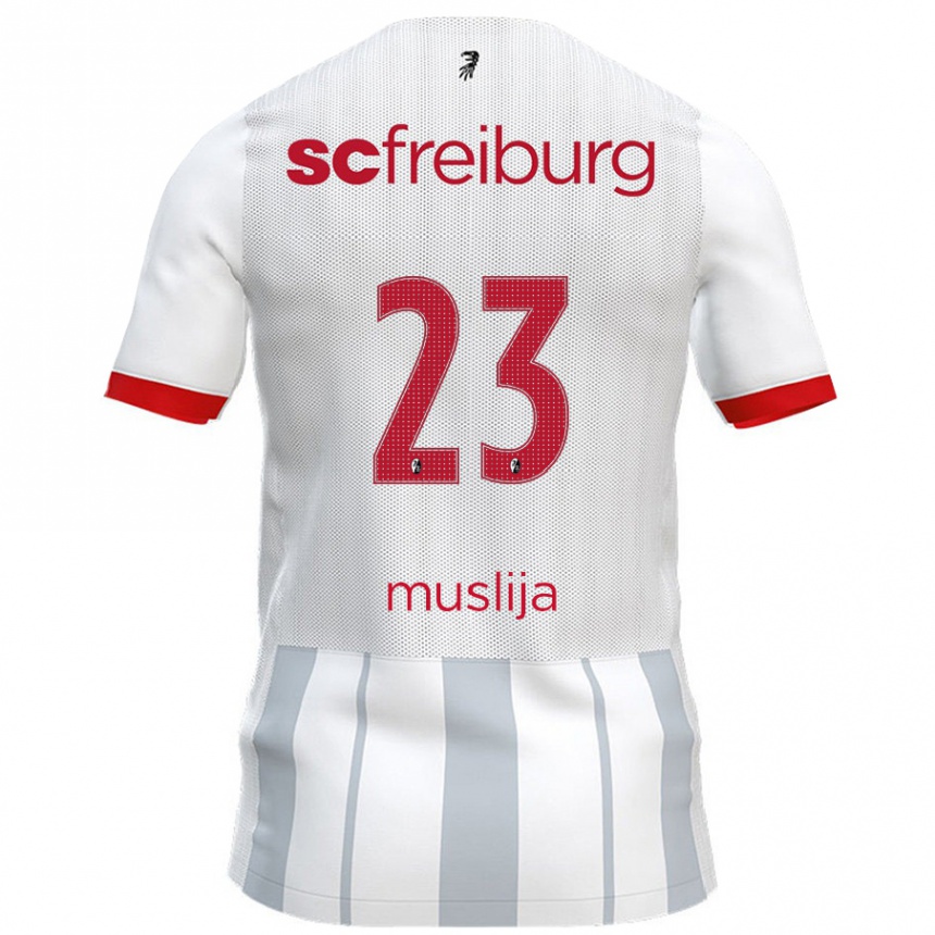 Gyermek Labdarúgás Florent Muslija #23 Fehér Szürke Idegenbeli Jersey 2024/25 Mez Póló Ing