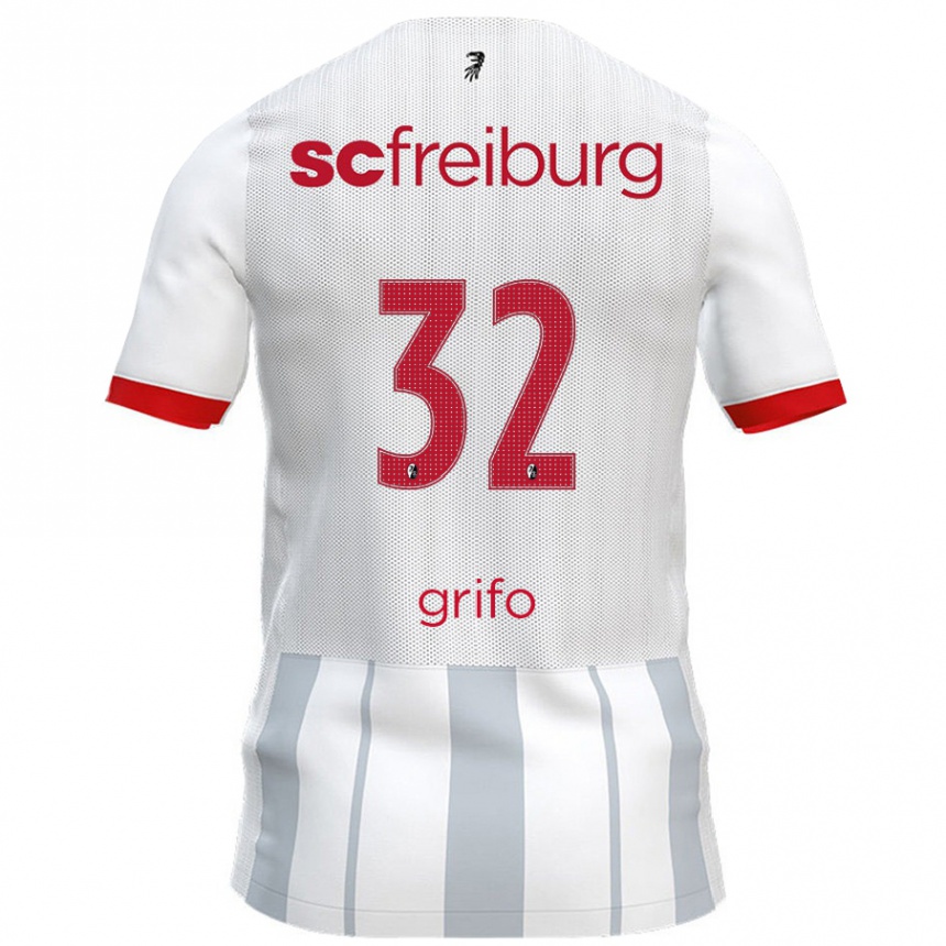 Gyermek Labdarúgás Vincenzo Grifo #32 Fehér Szürke Idegenbeli Jersey 2024/25 Mez Póló Ing