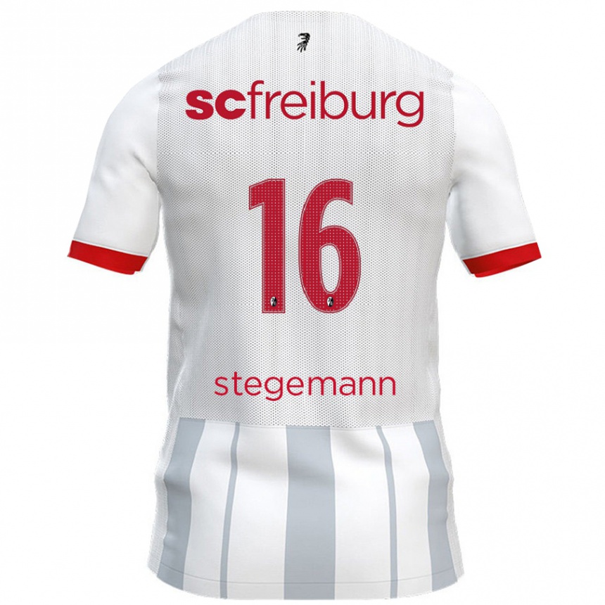 Gyermek Labdarúgás Greta Stegemann #16 Fehér Szürke Idegenbeli Jersey 2024/25 Mez Póló Ing