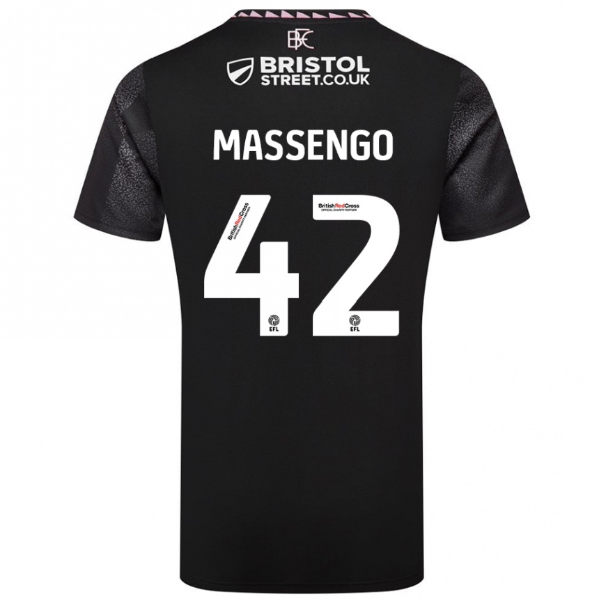 Gyermek Labdarúgás Han-Noah Massengo #42 Fekete Idegenbeli Jersey 2024/25 Mez Póló Ing