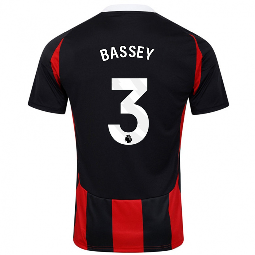 Gyermek Labdarúgás Calvin Bassey #3 Fekete Piros Idegenbeli Jersey 2024/25 Mez Póló Ing