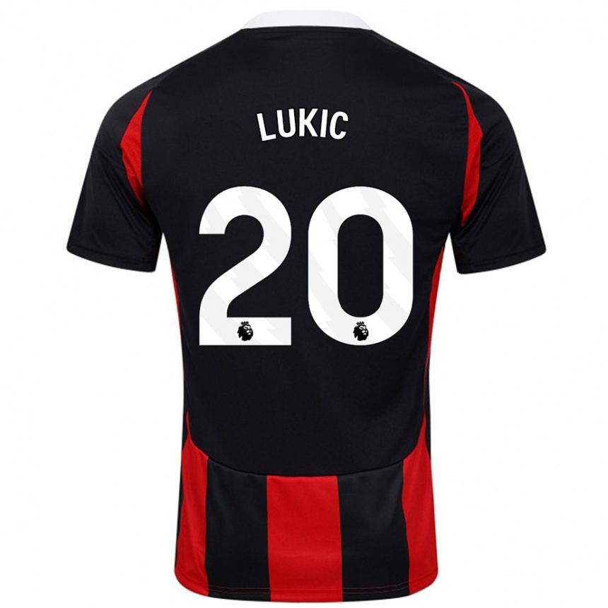 Gyermek Labdarúgás Saša Lukić #20 Fekete Piros Idegenbeli Jersey 2024/25 Mez Póló Ing