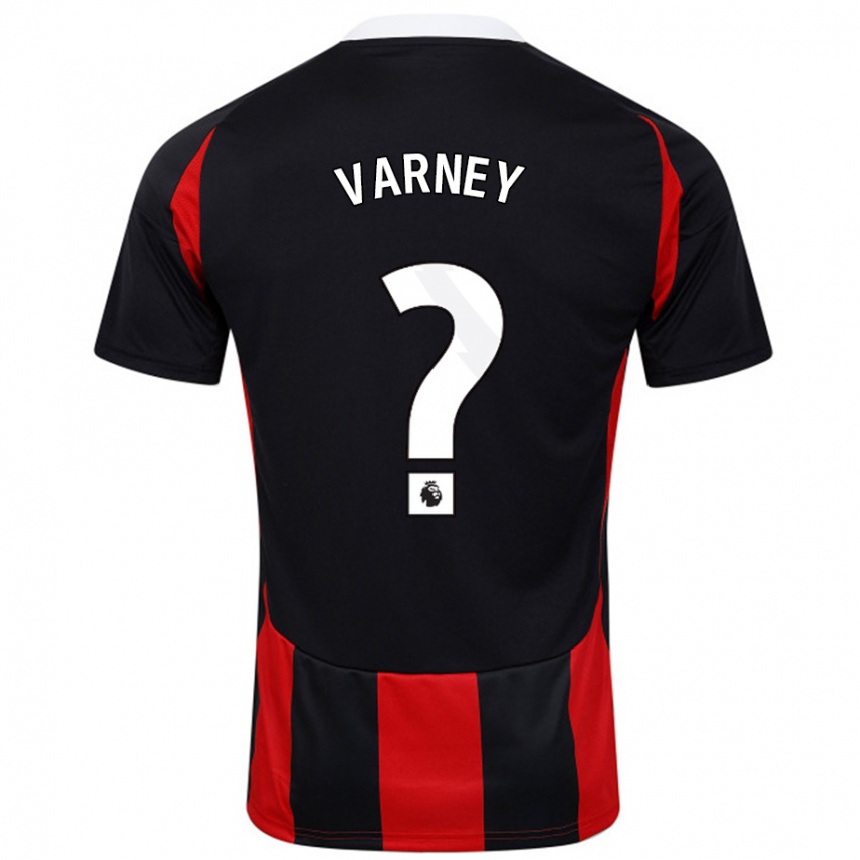 Gyermek Labdarúgás Oscar Varney #0 Fekete Piros Idegenbeli Jersey 2024/25 Mez Póló Ing