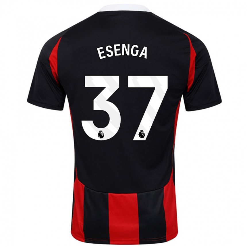 Gyermek Labdarúgás Jonathan Esenga #37 Fekete Piros Idegenbeli Jersey 2024/25 Mez Póló Ing